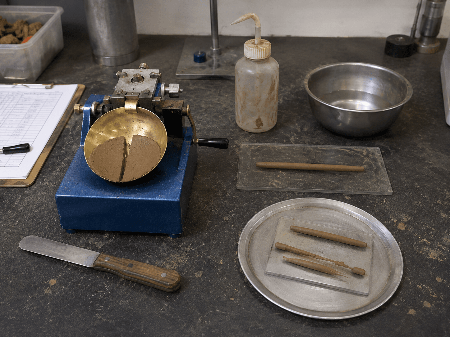 Atterberg limits testing apparatus in the laboratory
